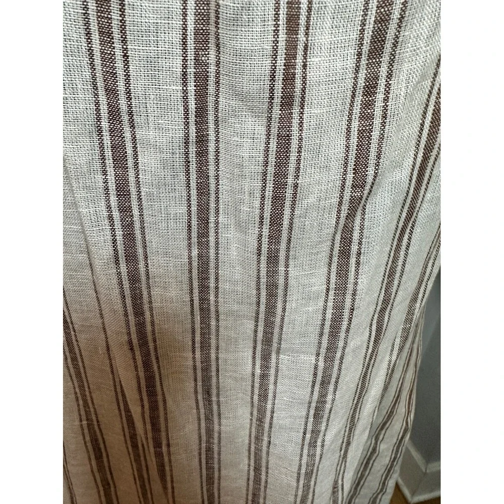 Tory Burch Striped Linen Maxi Dress Brown Cream Tassel Tie Straps 87512 Small